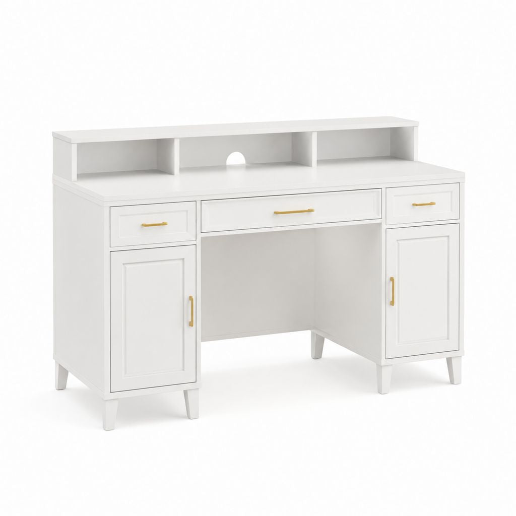 Scrivania tradizionale bianca in MDF rettangolare con cassetti e vani 120 x 60 x 100 cm