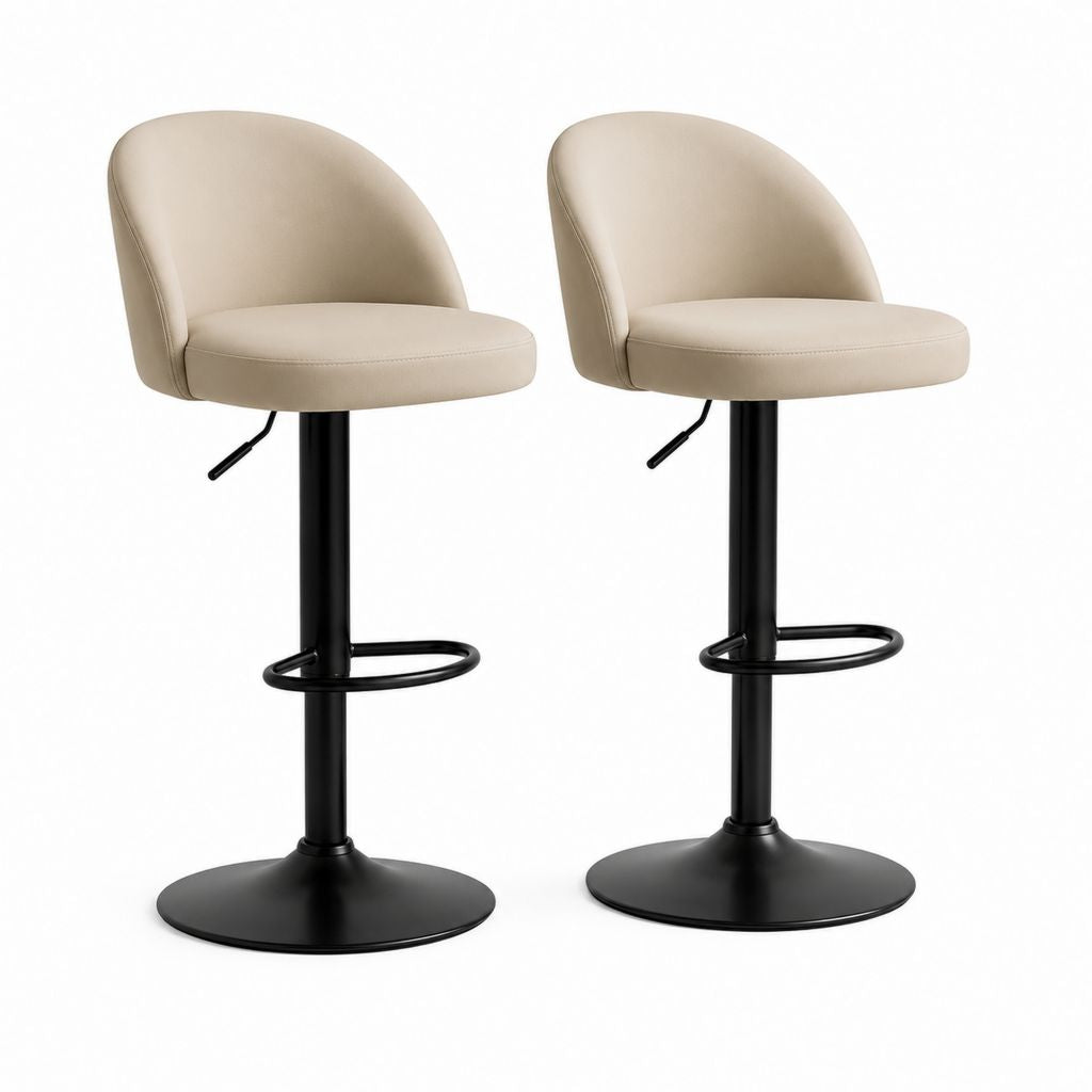 Set 2 sgabelli da bar regolabili beige in pelle PU e acciaio 48 x 43 x 90-111 cm