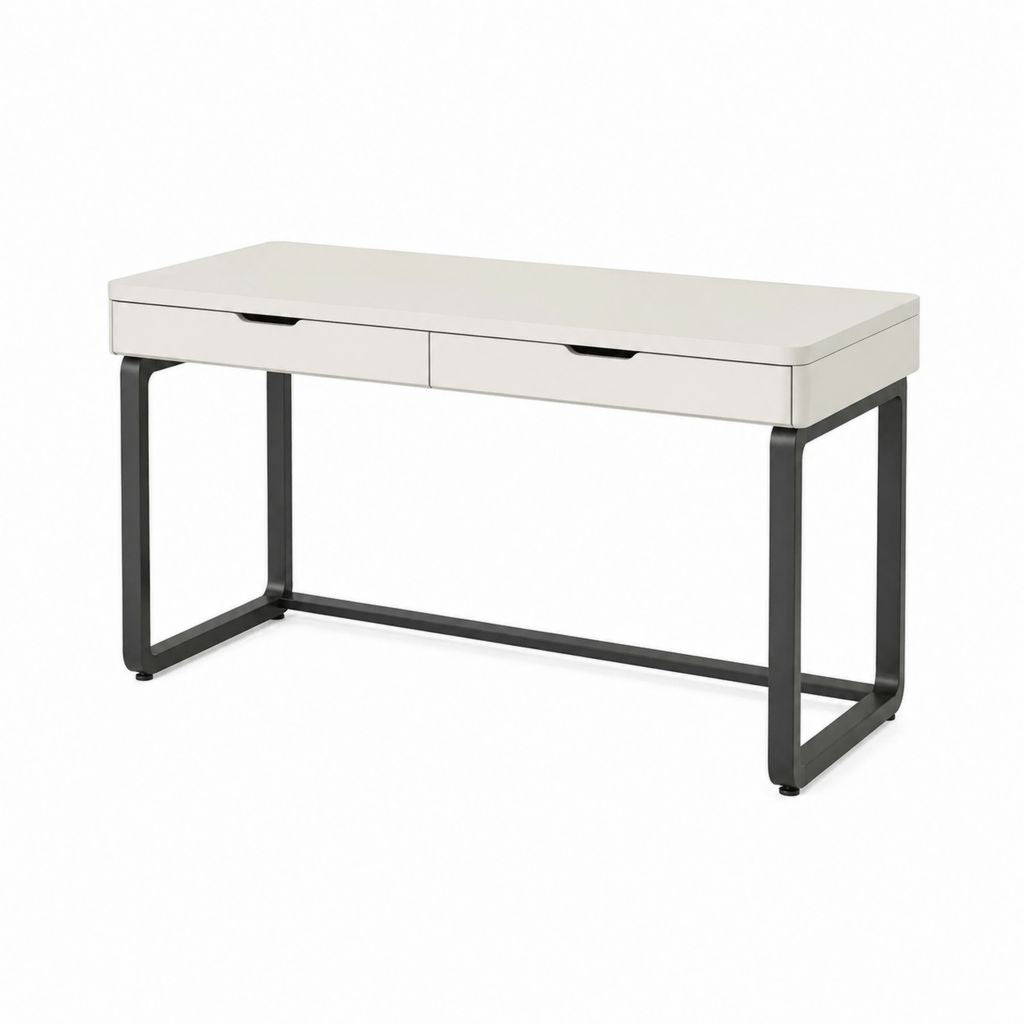 Scrivania da ufficio bianca in MDF e acciaio rettangolare con 2 cassetti 120 x 60 x 75 cm