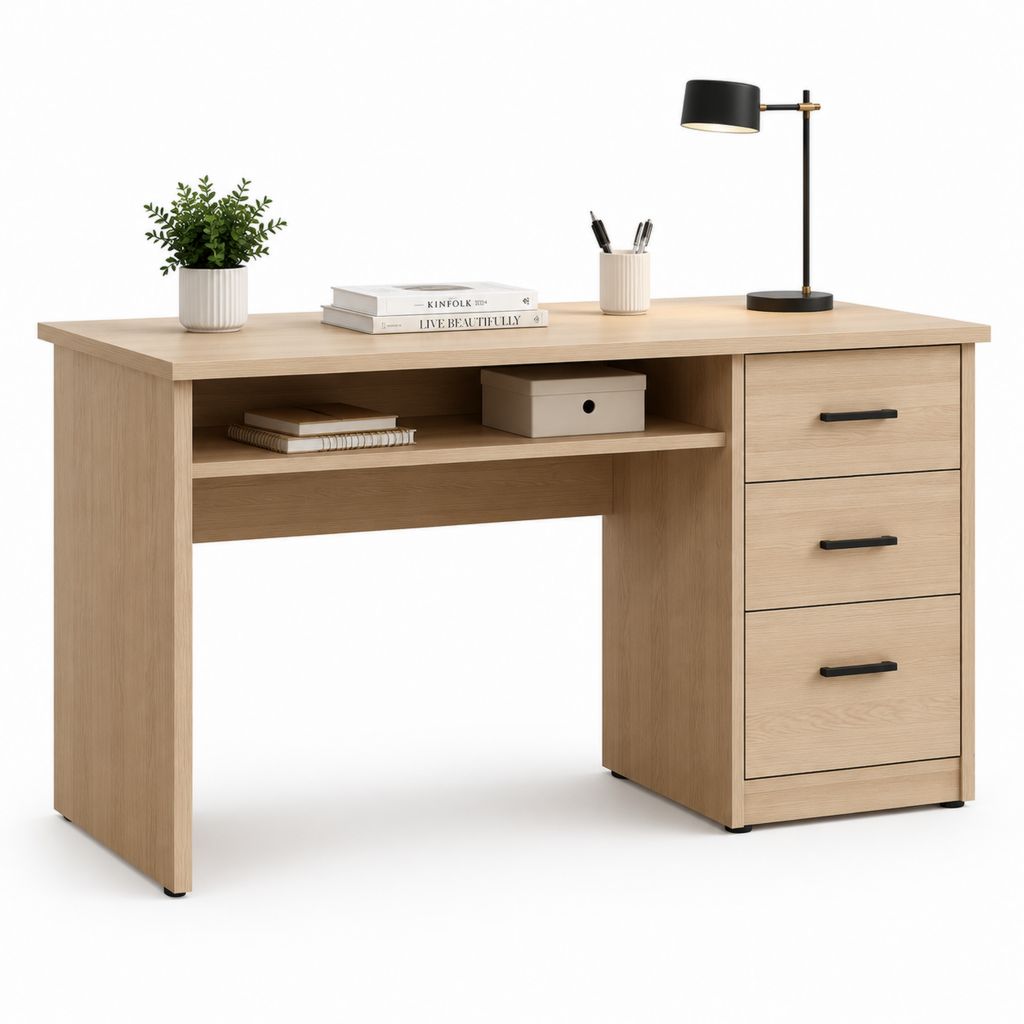 Scrivania con cassetti rovere chiaro in truciolare melaminico rettangolare 120 x 60 x 75 cm