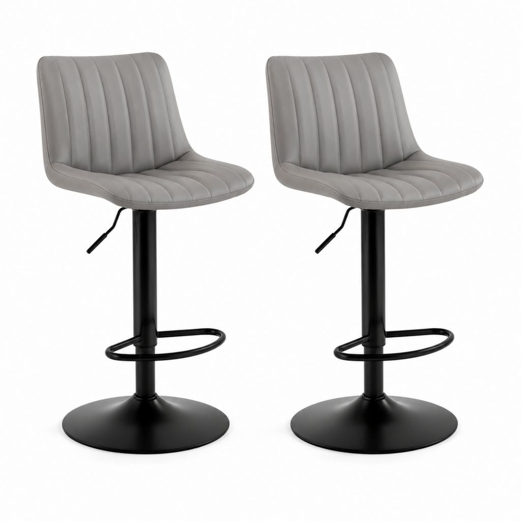 Set di 2 sgabelli da bar regolabili grigi in PU con base rotonda 48 x 53 x 93-114 cm