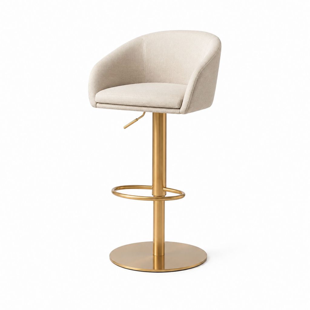 Sgabello da bar regolabile beige con rivestimento in poliestere e base rotonda dorata 52 x 52 x 88-109 cm