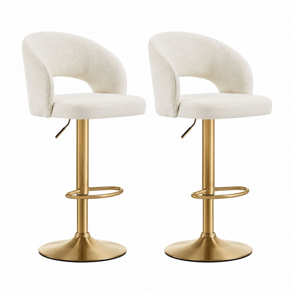 Set 2 sgabelli da bar girevoli regolabili beige in poliestere con base in acciaio dorato 48 x 49 x 89-110 cm