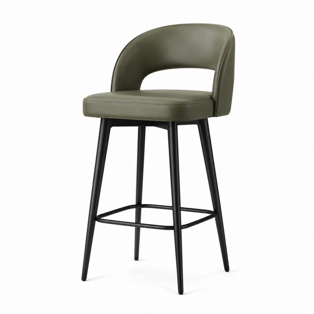 Sgabello da bar verde oliva in PU con struttura in acciaio nero 50 x 54 x 96 cm