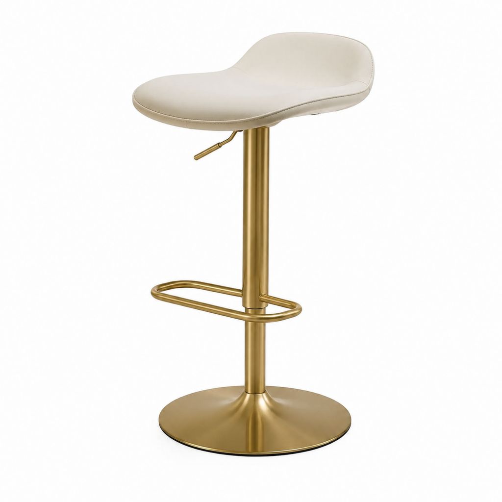 Sgabello da bar regolabile beige in pelle PU con base rotonda in acciaio dorato 46 x 50 x 87-108 cm