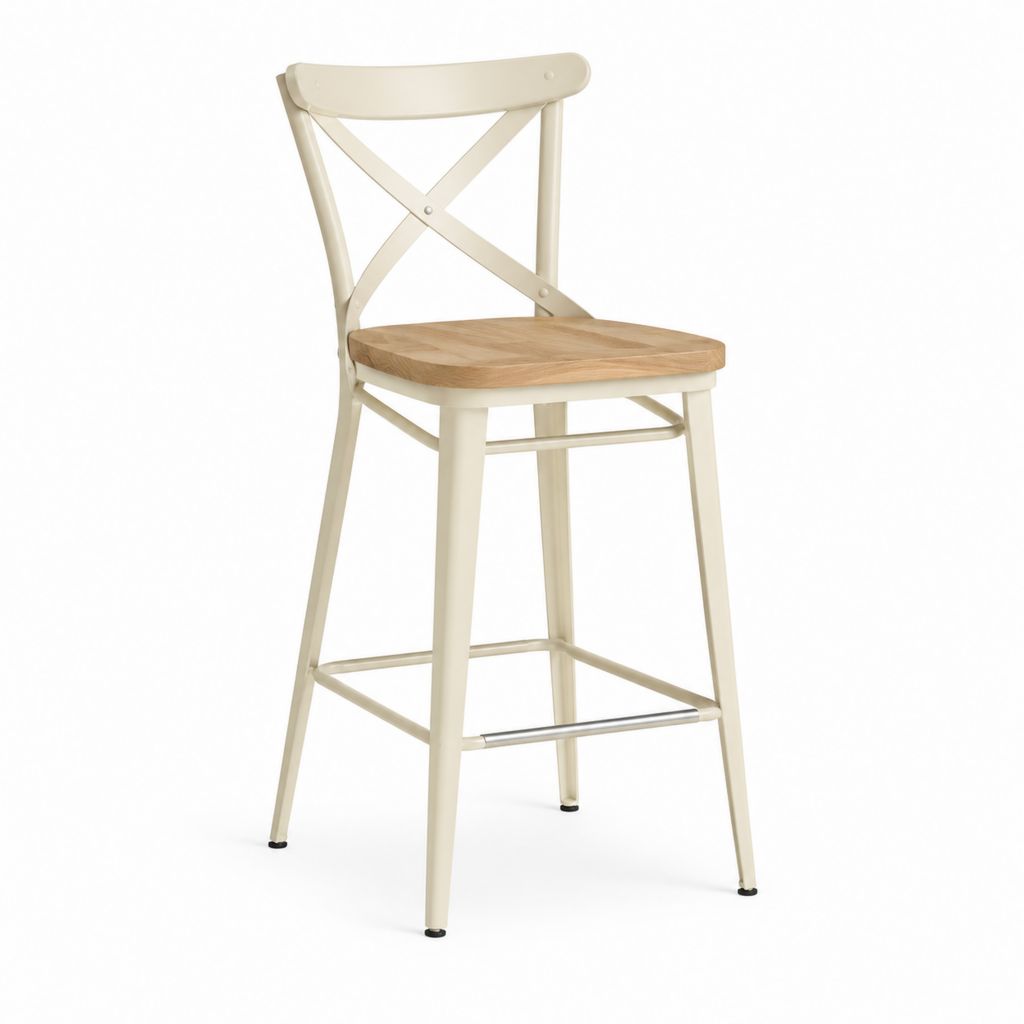 Sgabello da bar con schienale avorio e naturale in faggio massello 42 x 45 x 105 cm
