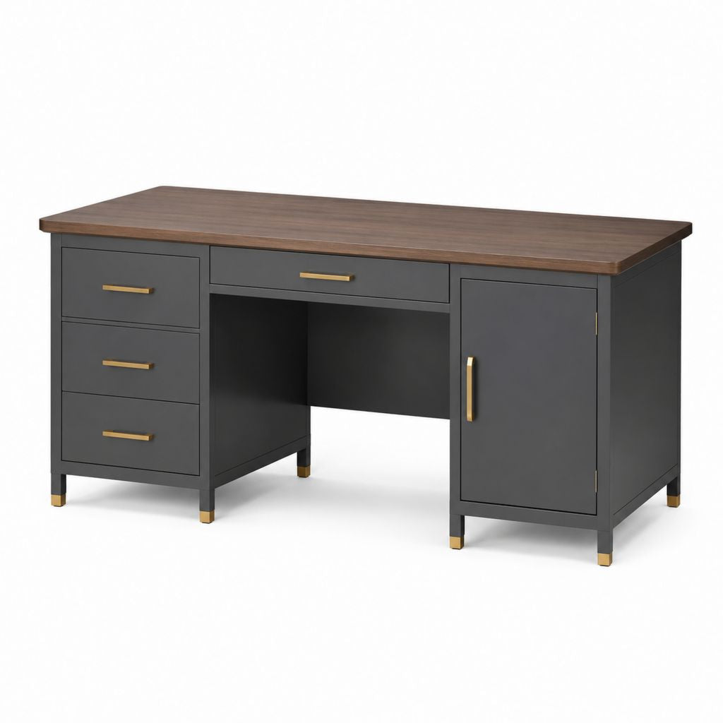Scrivania tradizionale con cassetti e armadietto grigio antracite e noce in MDF 140 x 60 x 76 cm