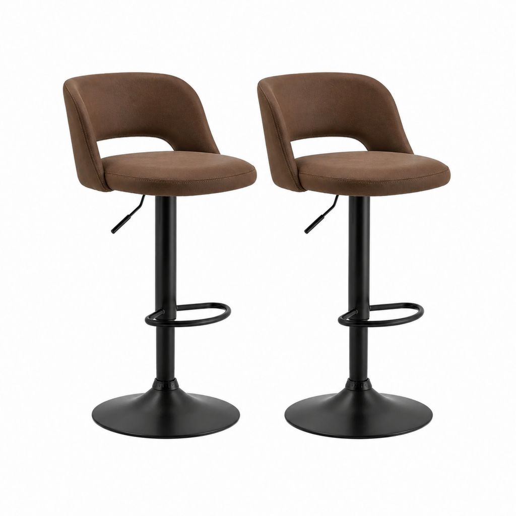 Set 2 sgabelli da bar regolabili marrone in microfibra e acciaio 93-113 x 48 x 52 cm