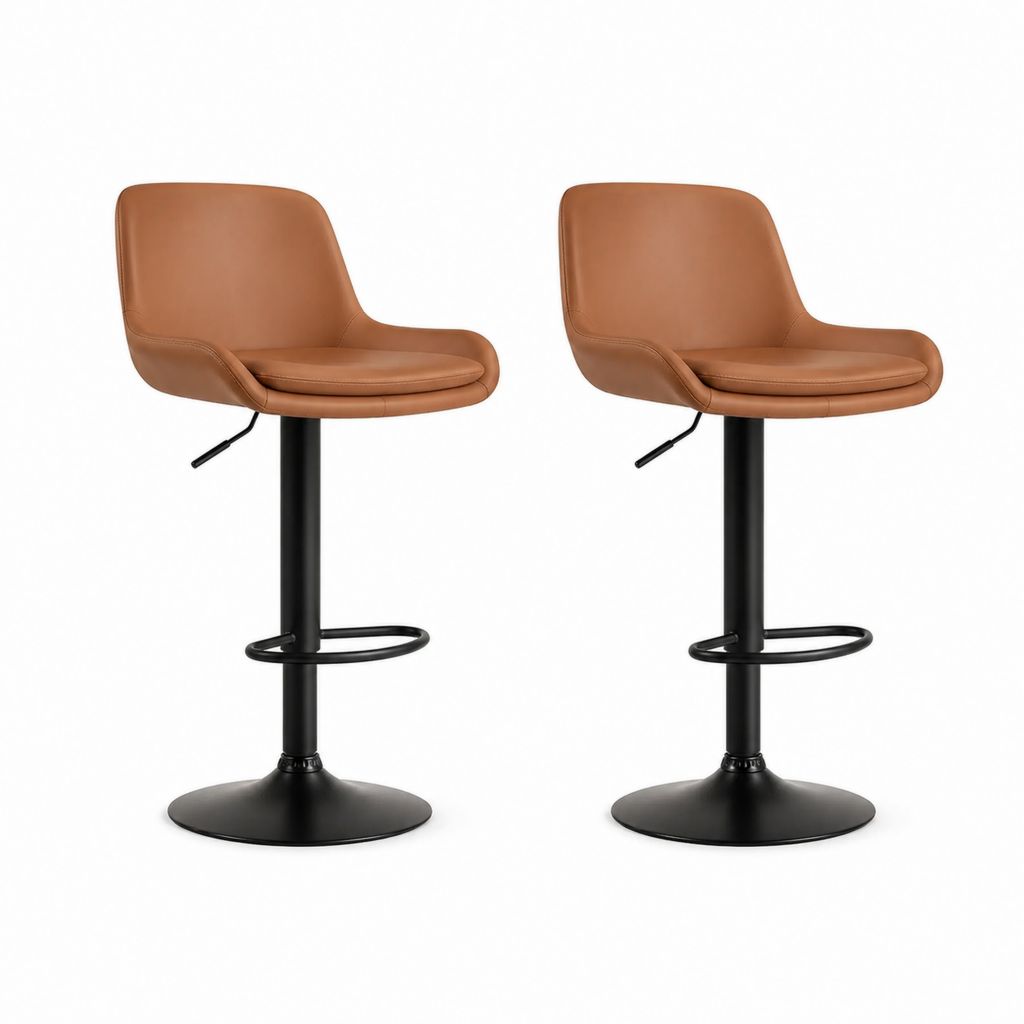 Set di 2 sgabelli da bar regolabili in altezza marrone in poliuretano con base rotonda 50 x 52 x 88-108 cm